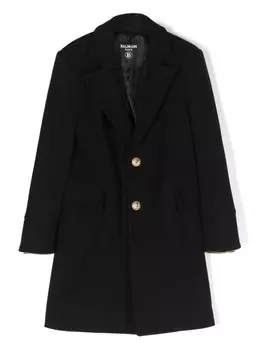 Balmain Kids однобортное пальто из смесовой вирджинской шерсти, черный
