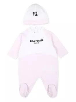 Balmain Kids пижамный комплект из хлопковой смеси с логотипом, розовый