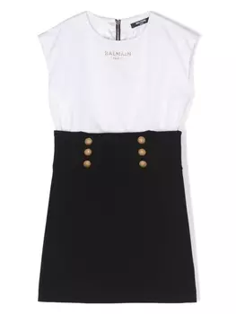 Balmain Kids платье без рукавов с нашивкой-логотипом, белый