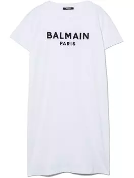 Balmain Kids платье-футболка с логотипом, белый