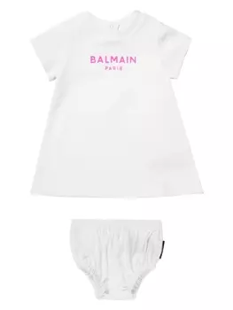 Balmain Kids платье-футболка с логотипом, белый