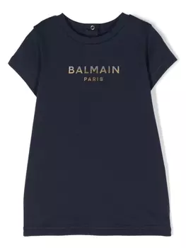 Balmain Kids платье-футболка с логотипом, синий