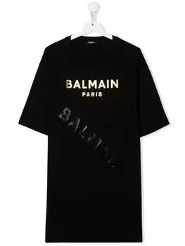 Balmain Kids платье-футболка с логотипом, черный