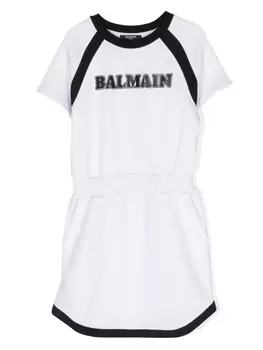 Balmain Kids платье из джерси с логотипом, белый
