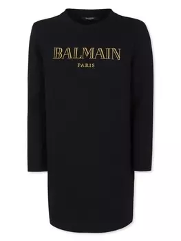 Balmain Kids платье из джерси с вышитым логотипом, черный