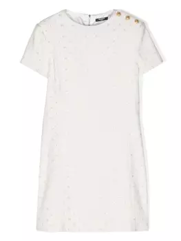 Balmain Kids платье миди с жаккардовым логотипом, нейтральный цвет