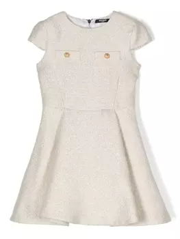 Balmain Kids платье мини с эффектом металлик, нейтральный цвет