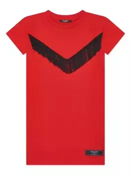 Balmain Kids платье с бахромой, серый