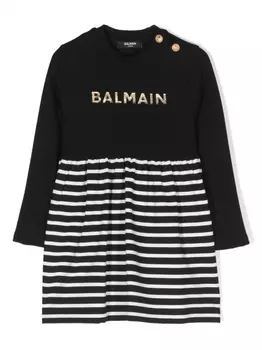 Balmain Kids платье с длинными рукавами и логотипом, черный