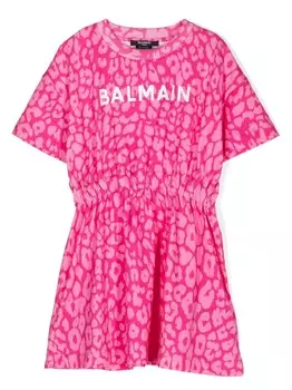 Balmain Kids платье с леопардовым принтом, розовый