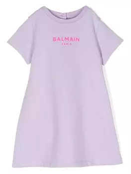Balmain Kids платье с логотипом, фиолетовый