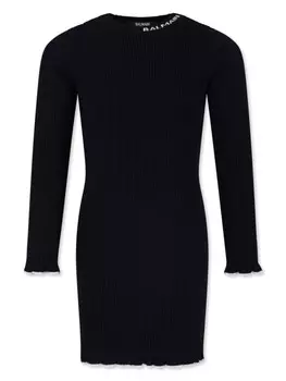 Balmain Kids платье с логотипом и жаккардовым узором в рубчик, черный