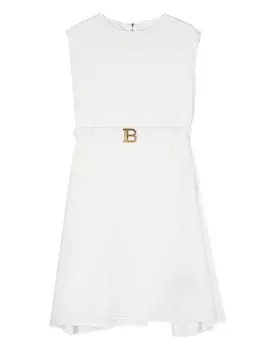 Balmain Kids платье с поясом и логотипом, белый