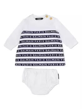Balmain Kids платье с пуговицами и логотипом, белый