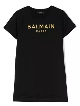 Balmain Kids платье с вышитым логотипом, черный