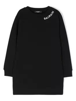 Balmain Kids платье с вышитым логотипом, черный