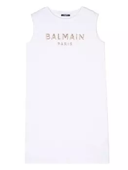 Balmain Kids платье со стразами, белый