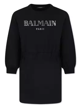 Balmain Kids платье-толстовка из органического хлопка с вышитым логотипом, черный