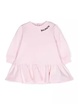 Balmain Kids платье-толстовка с вышитым логотипом, розовый