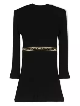 Balmain Kids платье в рубчик с логотипом, черный