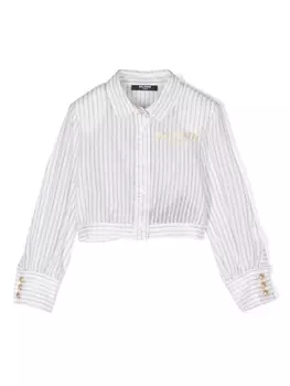 Balmain Kids полосатая рубашка с логотипом, белый