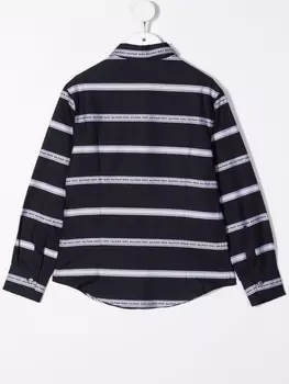 Balmain Kids полосатая рубашка с логотипом, синий