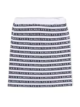 Balmain Kids полосатая юбка с логотипом, синий