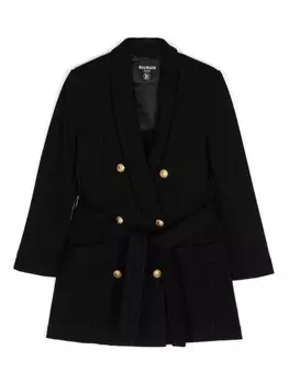 Balmain Kids полосатое двубортное пальто, черный