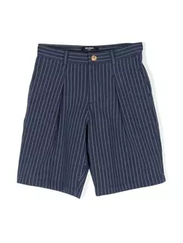 Balmain Kids полосатые шорты строгого кроя со складками, синий