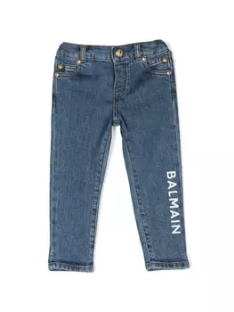 Balmain Kids прямые джинсы с логотипом, синий