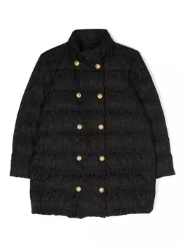 Balmain Kids пуховик с монограммой, черный