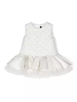 Balmain Kids пышное платье с логотипом, белый