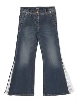 Balmain Kids расклешенные джинсы со вставками, синий