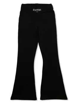 Balmain Kids расклешенные спортивные брюки с цветочным принтом, черный