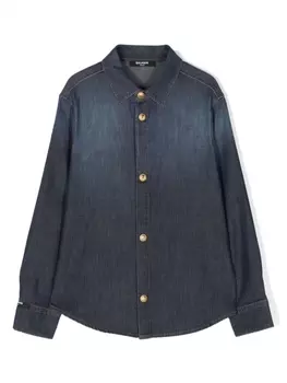 Balmain Kids рубашка из ткани шамбре, синий