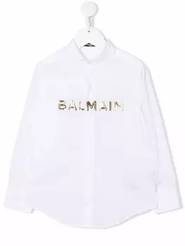 Balmain Kids рубашка с длинными рукавами и логотипом, белый