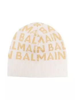 Balmain Kids шапка бини с логотипом, белый