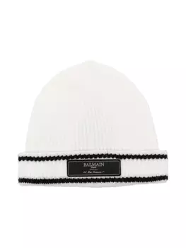 Balmain Kids шапка-бини в рубчик с логотипом, белый