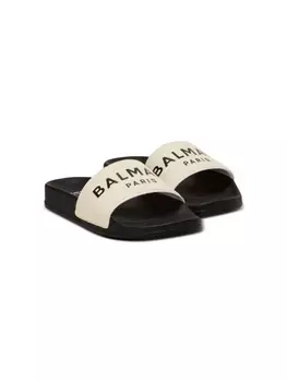 Balmain Kids шлепанцы с логотипом, нейтральный цвет