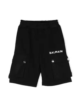 Balmain Kids шорты карго с вышитым логотипом, черный