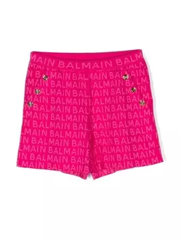 Balmain Kids шорты с пуговицами и логотипом, розовый