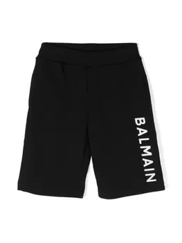 Balmain Kids шорты с тисненым логотипом, черный