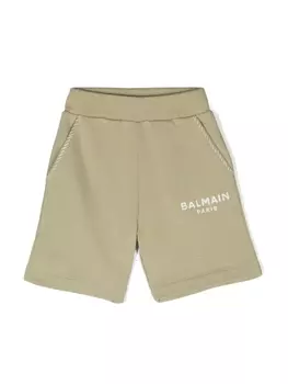 Balmain Kids шорты с вышитым логотипом, зеленый