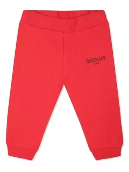 Balmain Kids спортивные брюки из органического хлопка с вышитым логотипом, красный