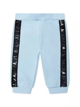 Balmain Kids спортивные брюки с логотипом металлик, синий
