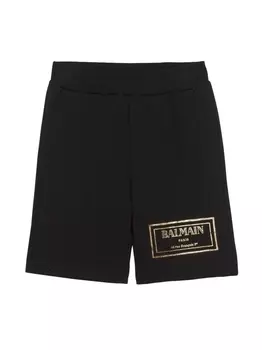 Balmain Kids спортивные шорты с вышитым логотипом, черный
