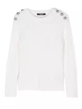 Balmain Kids свитер с перфорированным логотипом, белый