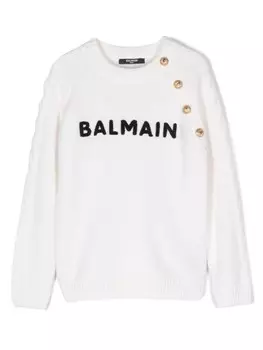 Balmain Kids свитер с вышитым логотипом, белый