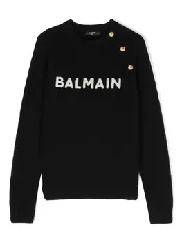 Balmain Kids свитер с вышитым логотипом, черный