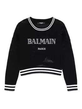 Balmain Kids свитер с вышитым логотипом, черный